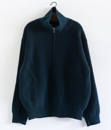 YOKE 3/4 FRONT ZIP HIGHNECK RIB SWEATER [GREEN] - Fresh Service