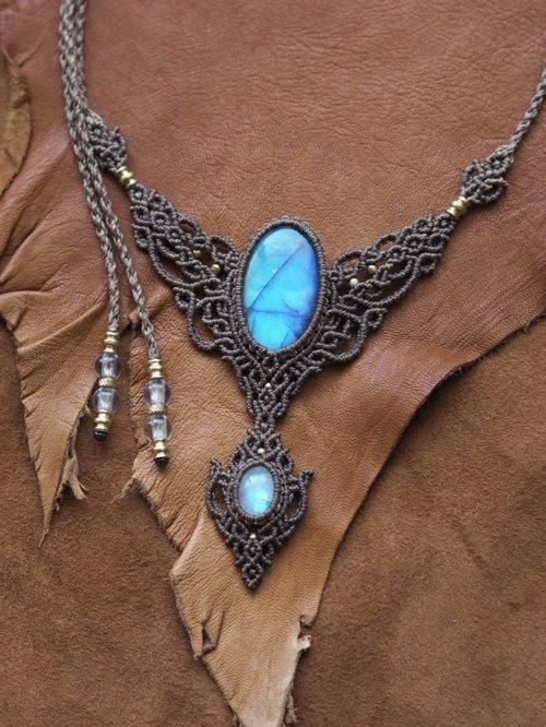 マクラメ編みネックレス ラブラドライト（アフリカ産）&ムーンストーン