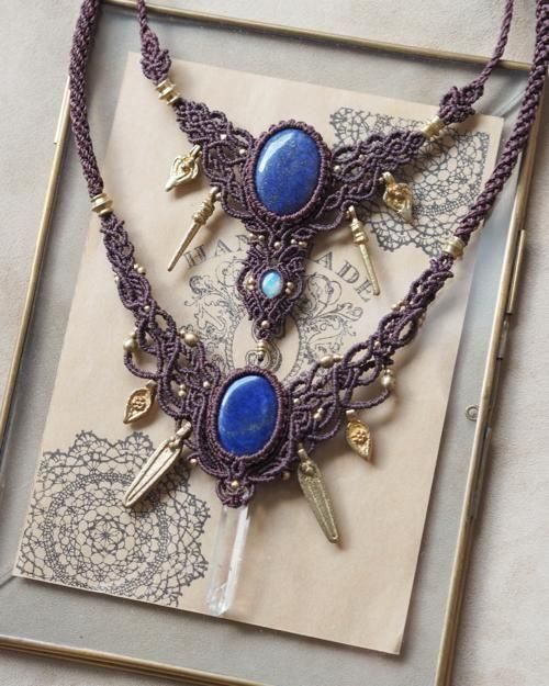 マクラメ編みネックレス ラピスラズリ（アフガニスタン産）&プレシャス