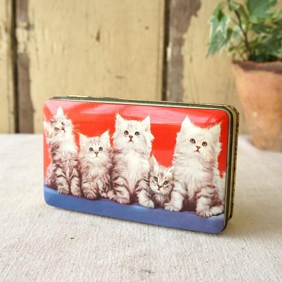 イギリス ヴィンテージ ブリキ缶 Thorne's トフィー缶 ネコ 子猫