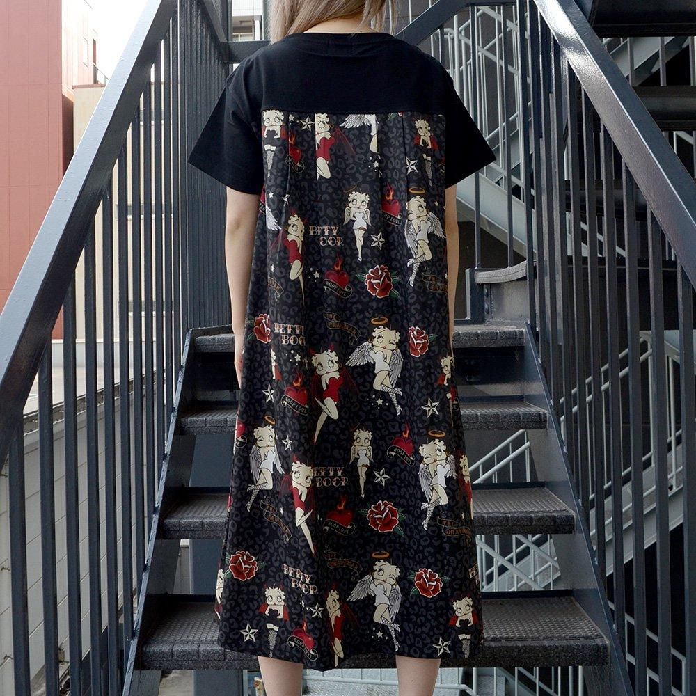 布帛切替 天竺半袖ロングワンピース （ブラック） M BBB-2430 BB