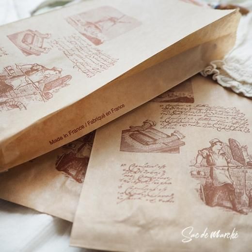 マルシェ袋 フランス 海外市場の紙袋 （Roue a eau Mサイズ）5枚セット