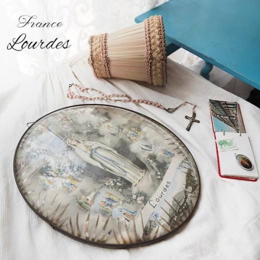 送料無料】フランス ルルドの泉 アンティーク ガラスドーム 壁掛け