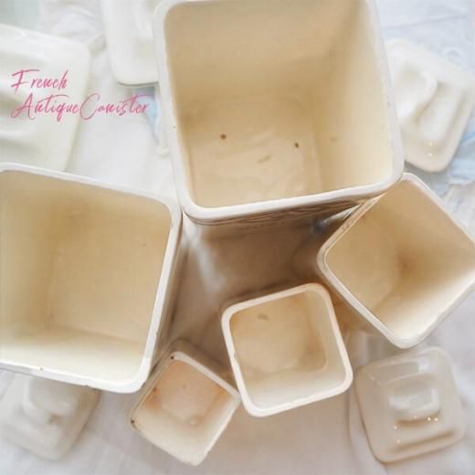 送料無料】フランス アンティーク キャニスター 陶器 ローズ【5点セット】