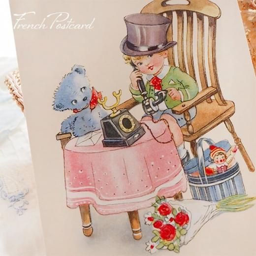 フランス ポストカード お誕生日おめでとう ベア バラ 幼子（Joyeux