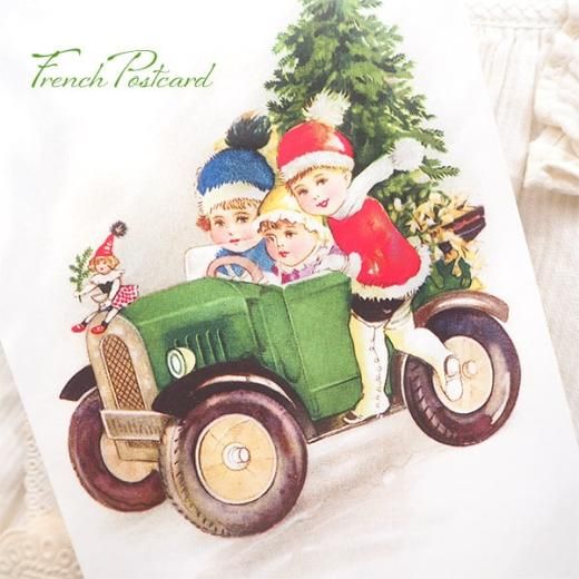 フランス クリスマス ポストカード 幼子 車 クラシックカー クリスマス