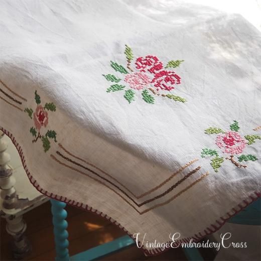 ドイツ ヴィンテージ クロス H59cm×W122cm 横長 クロスステッチ 刺繍