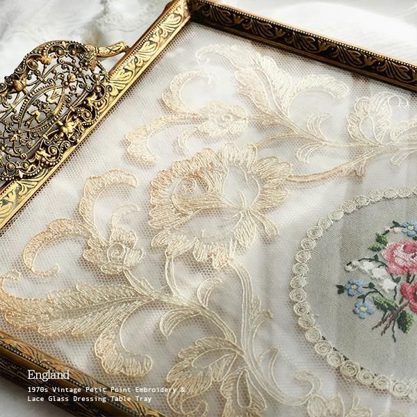 送料無料】イギリスアンティーク プチポワン ドレッシングトレイ バラ