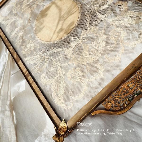 送料無料】イギリスアンティーク プチポワン ドレッシングトレイ バラ