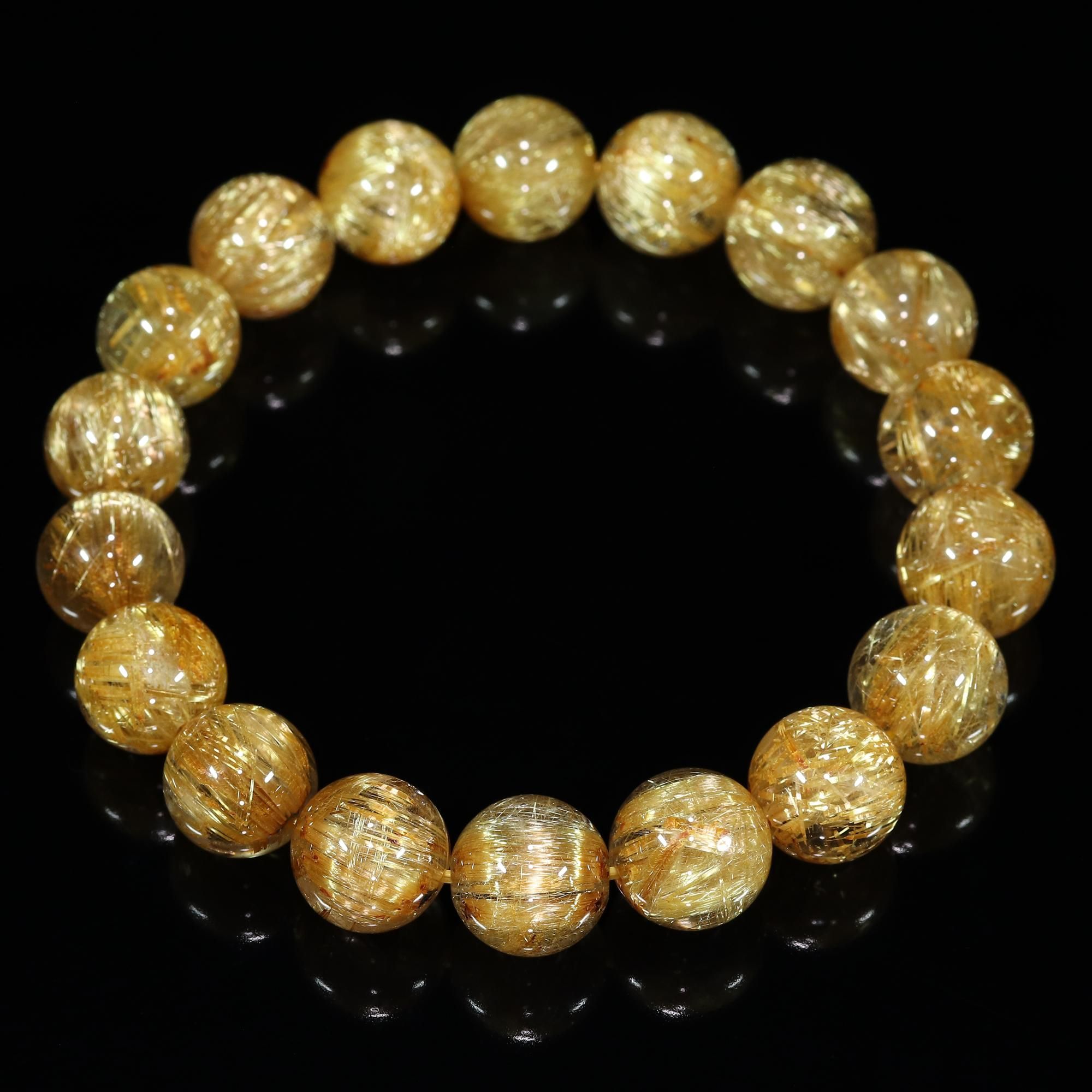 高品質+】タイチンルチルクォーツ 12mm～12.5mm玉 ブレスレット(型番