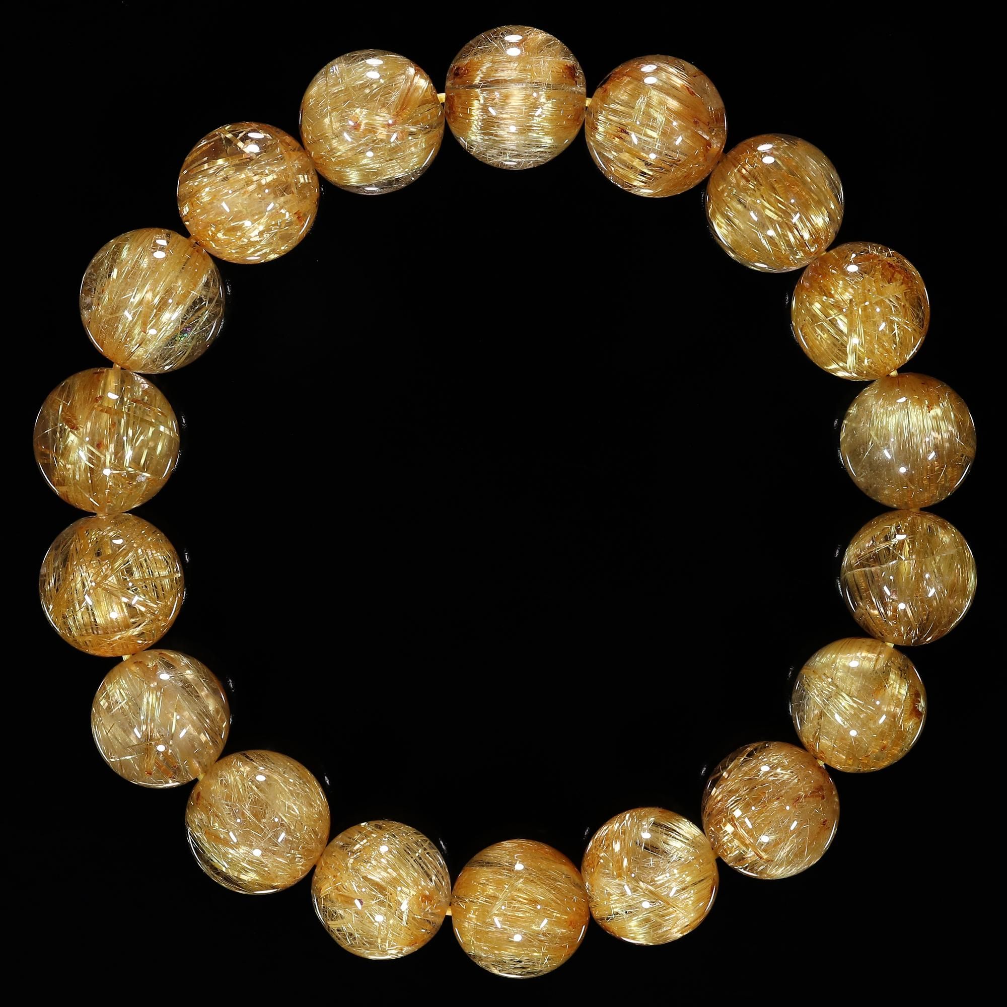 高品質+】タイチンルチルクォーツ 12mm～12.5mm玉 ブレスレット(型番