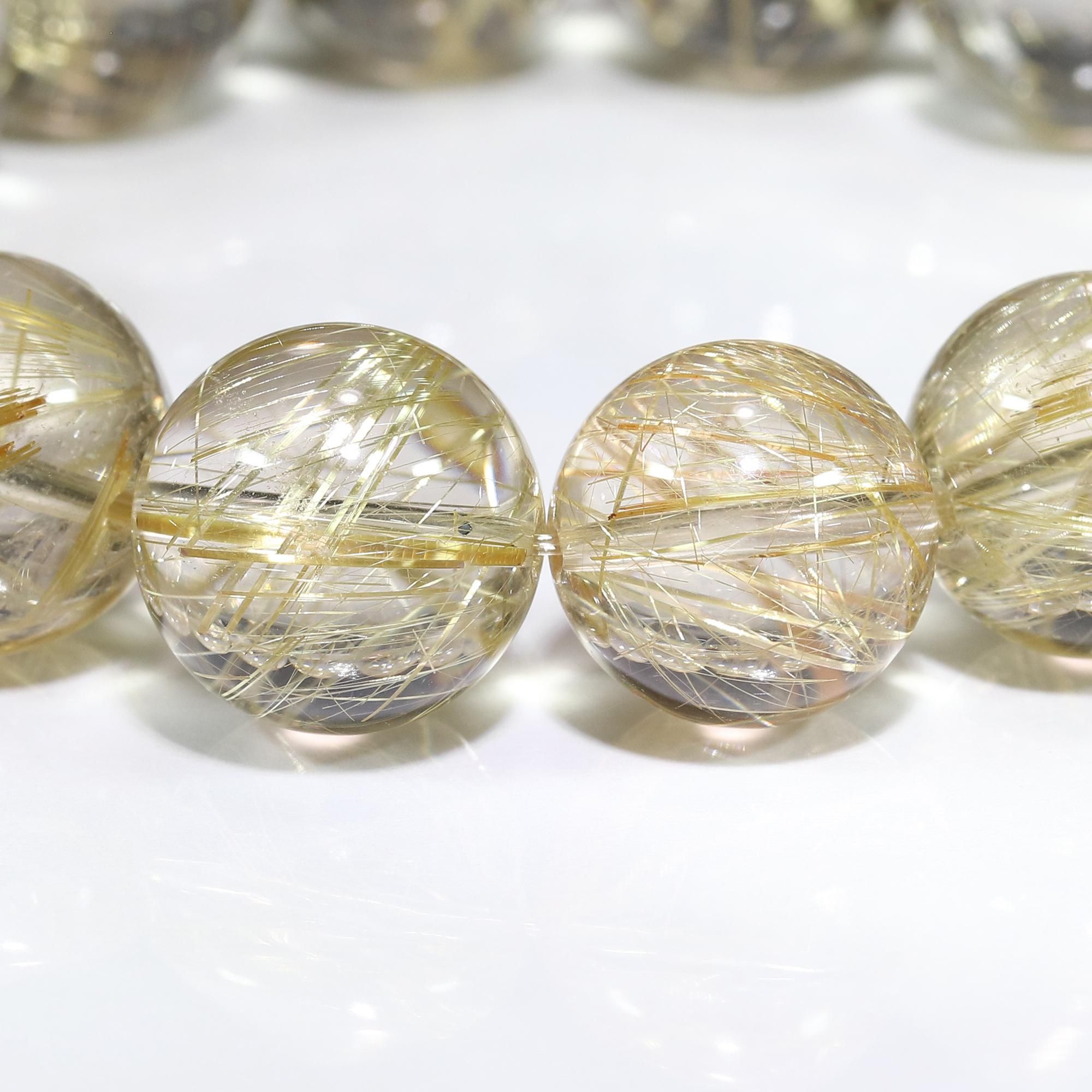 高品質/クリアタイプ】ゴールドルチルクォーツ 15mm～15.5mm玉