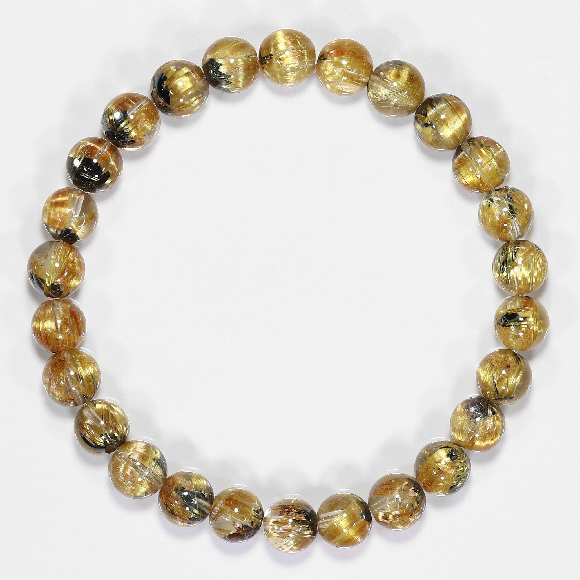 高品質】太陽放射タイチンルチルクォーツ 7mm玉 ブレスレット(型番