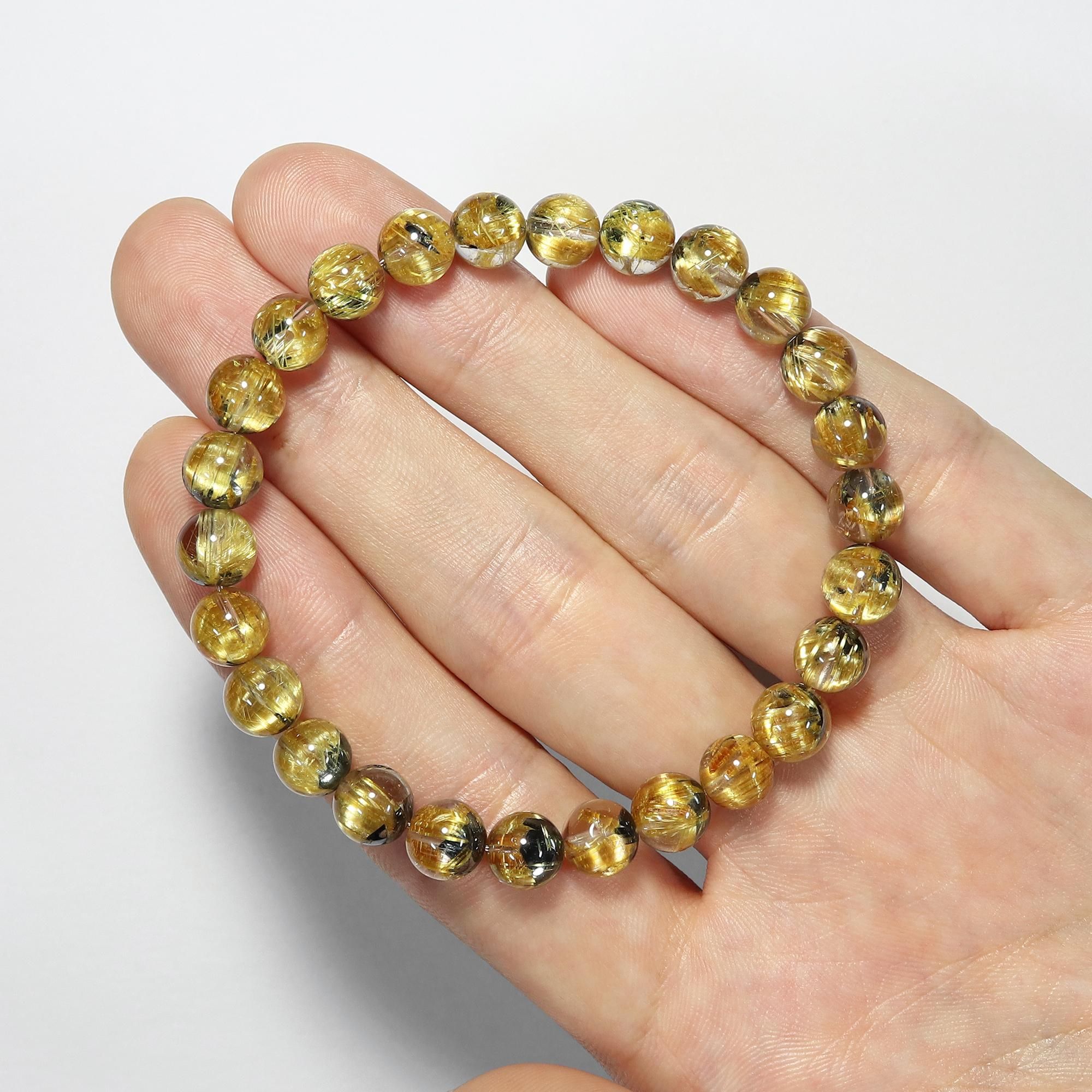 高品質】太陽放射タイチンルチルクォーツ 7mm玉 ブレスレット(型番