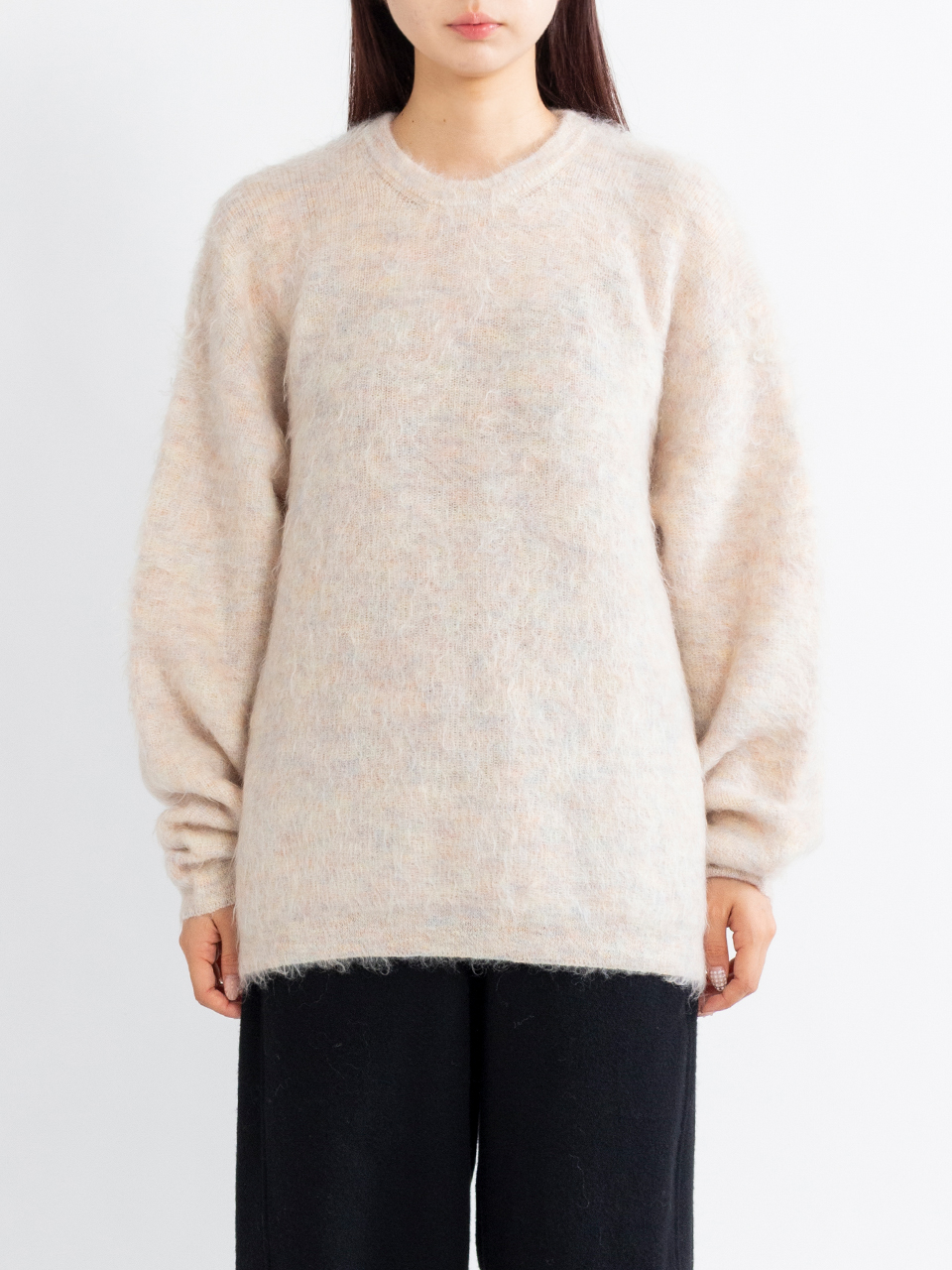 KID MOHAIR KNIT CREW NECK LS-キッドモヘアニットクルーネックロング