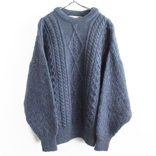 アイルランド製 Country Collection フィッシャーマンセーター 青系MIX