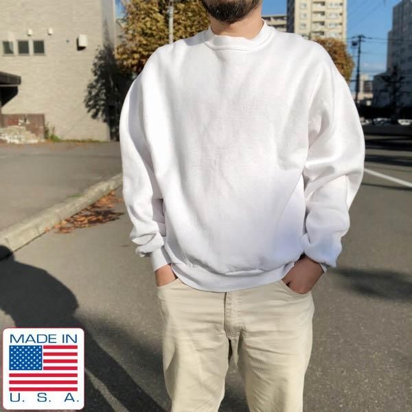 80s USA製 JERZEES 無地 スウェット 白 L ドロップショルダー