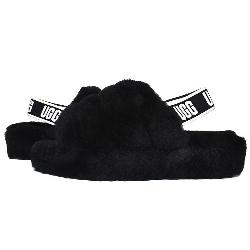 UGG W FLUFF YEAH SLIDE BLACK アグ ウィメンズ フラッフ イヤー
