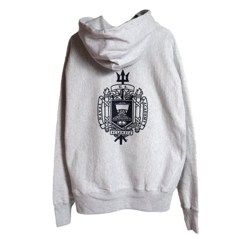 海外限定 Champion USNA BACK PRINT REVERSE WEAVE HOODED SWEAT GREY