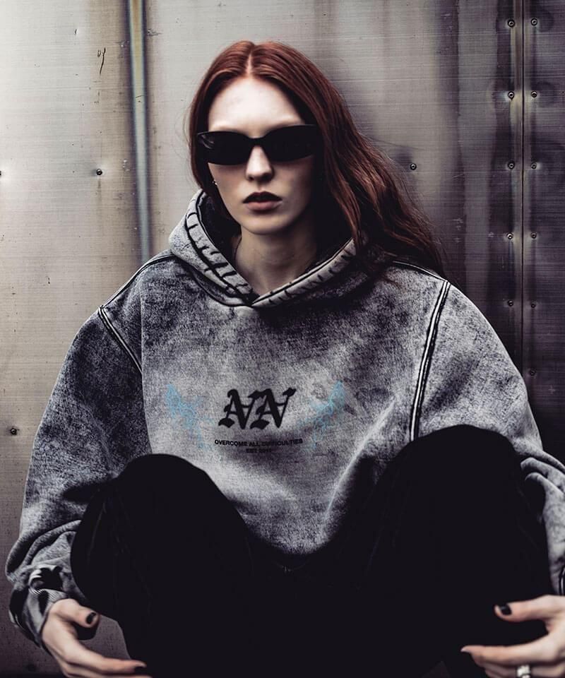 NIL DUE / NIL UN TOKYO / FADED BLEACH HOODIE (ASH) - セレクト