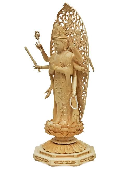 不空羂索観音 ヒノキ製 総高36cm 身丈6寸