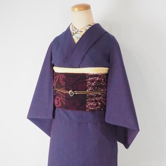 久留米絣(薄地)反物【ストライプ】ディープパープル - モダン着物小物 梅屋