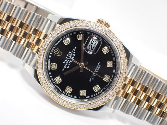ロレックス デイトジャスト36 ブラック 10Pダイヤ ベゼルダイヤ 18KYG