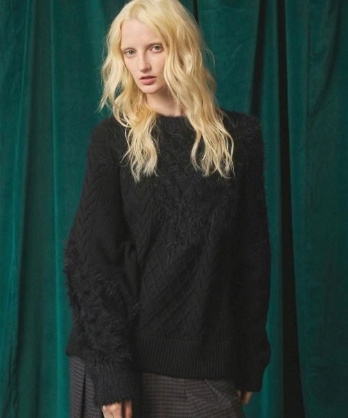 MAISON SPECIAL メゾンスペシャル Cable Shaggy Mix Prime-Over Crew