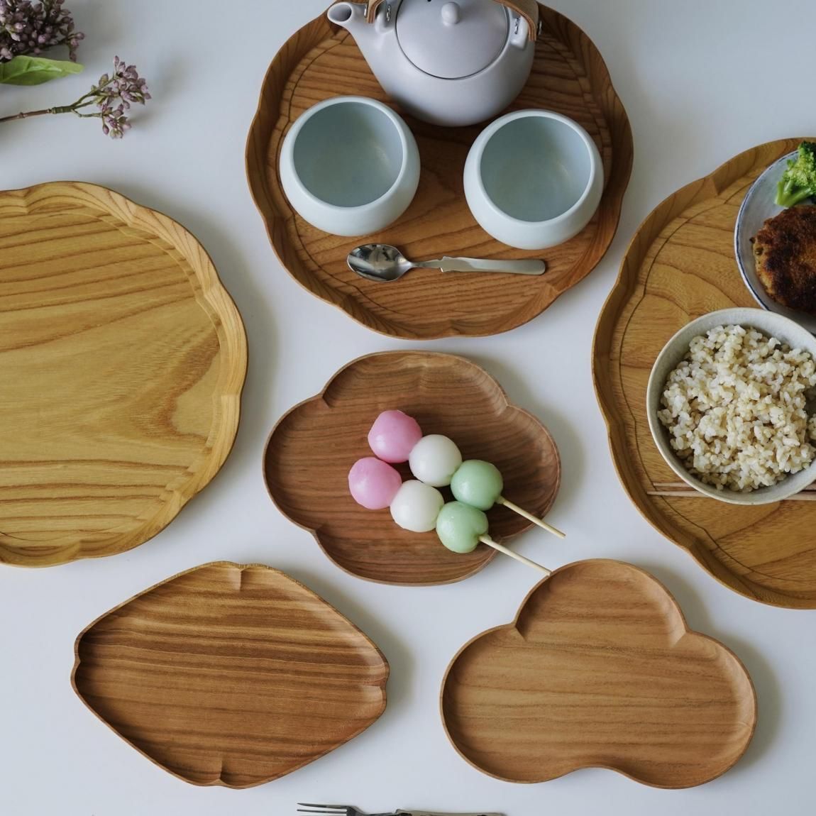 四十沢木材工芸 / 輪花盆 りんかぼん | ケヤキ | 木製トレー お盆［全3