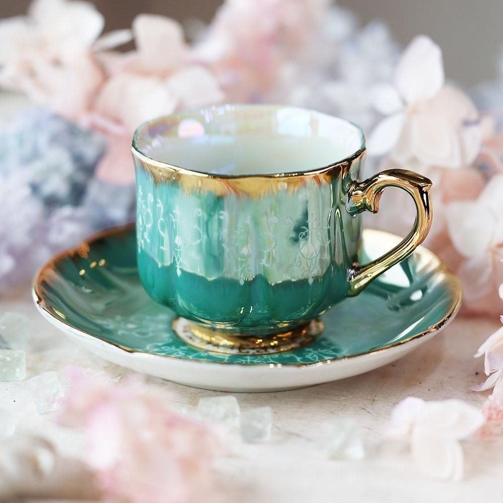 レトロ金彩グリーンカップ&ソーサー - 海福雑貨通販部