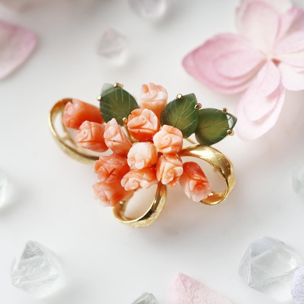 珊瑚の薔薇のブローチ - 海福雑貨通販部