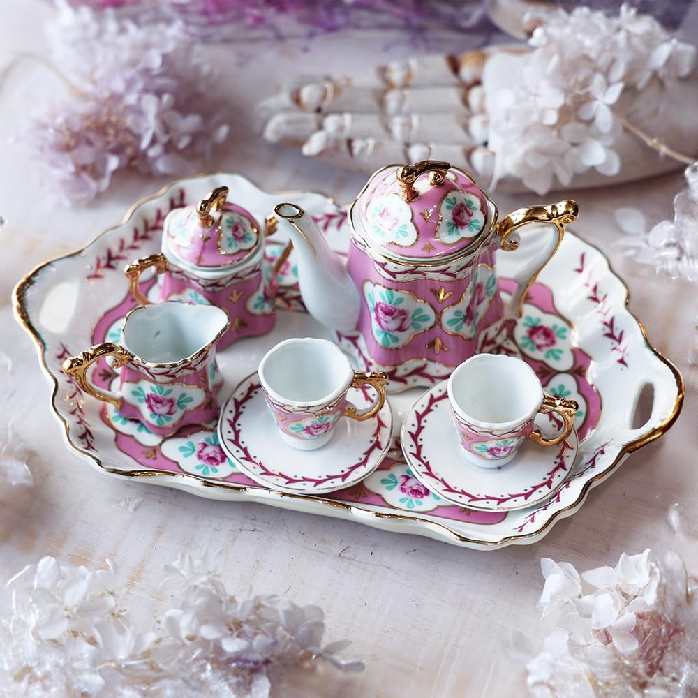 ミニチュアティーセット（大きめ・薔薇柄）- 海福雑貨通販部