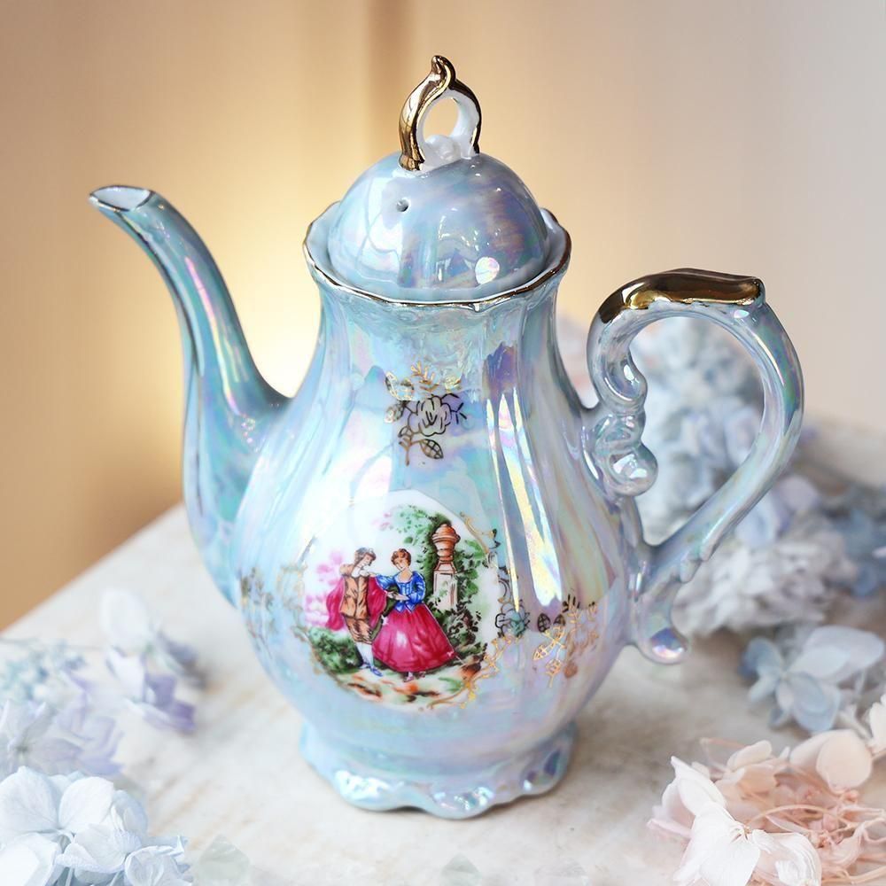レトロ青色金彩ティーポット - 海福雑貨通販部