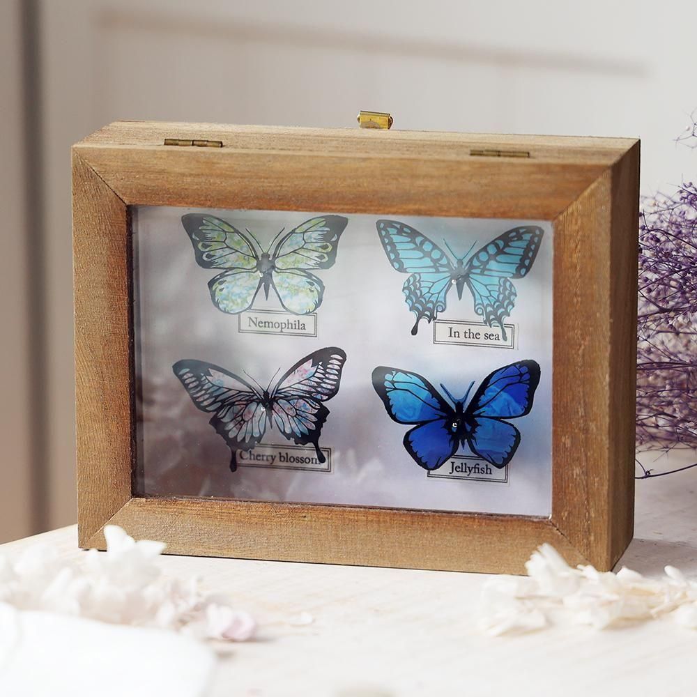蝶標本箱オブジェ（4匹入り） - 海福雑貨通販部