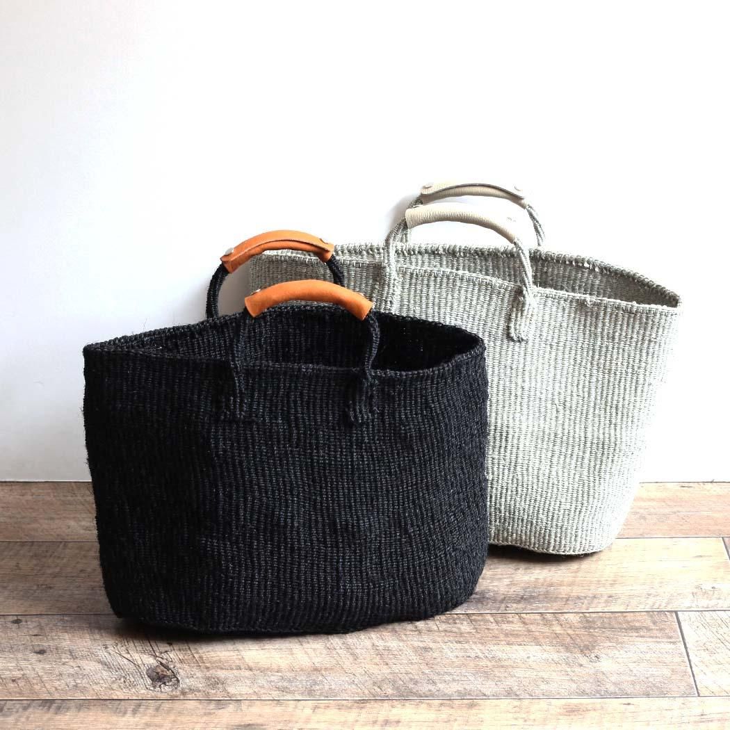 サイザル カゴバッグ 楕円L - ブラック かごバッグ