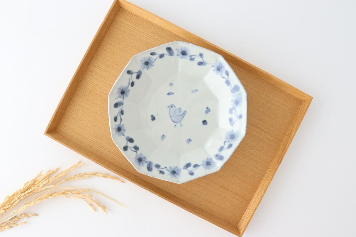 型打ち10角皿｜青い鳥｜磁器｜工房禅 横田翔太郎｜和食器通販｜うちる
