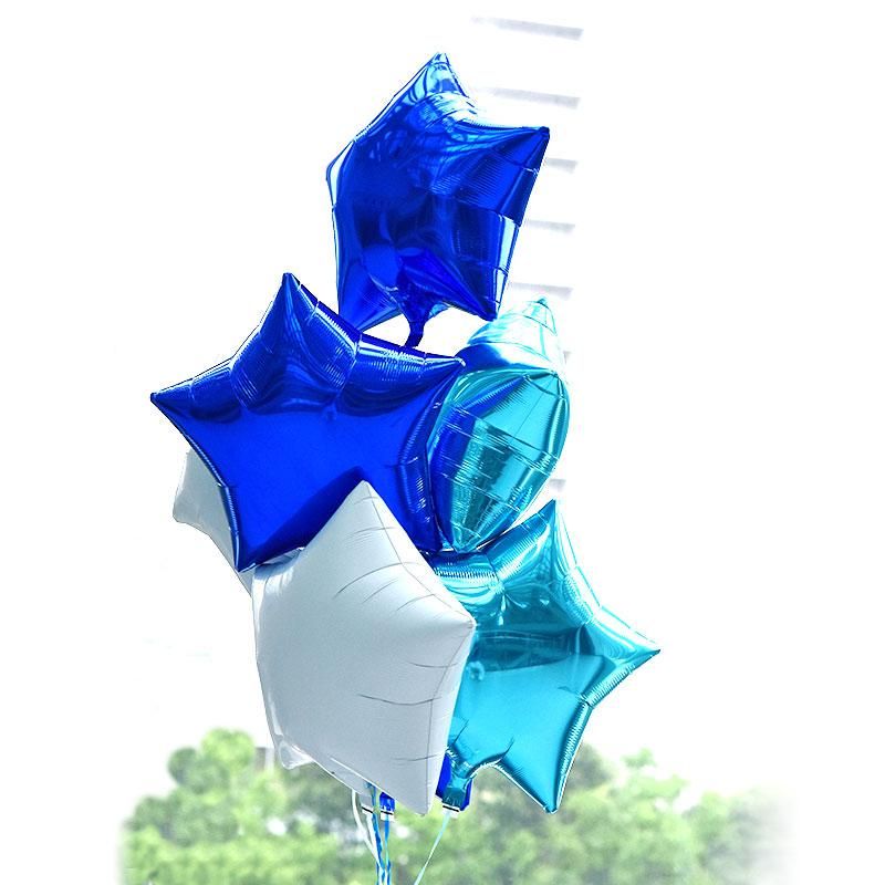 送料無料】ブルー+ライトブルー+ホワイトのスター7個ブーケ【バルーン
