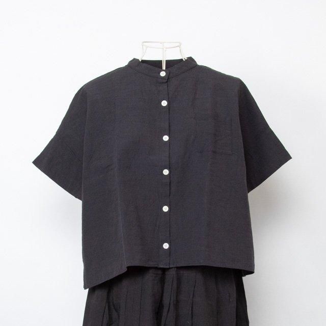 ヤンマ産業 会津木綿 スタンドカラーシャツ 半袖 スミクロ YAMMA