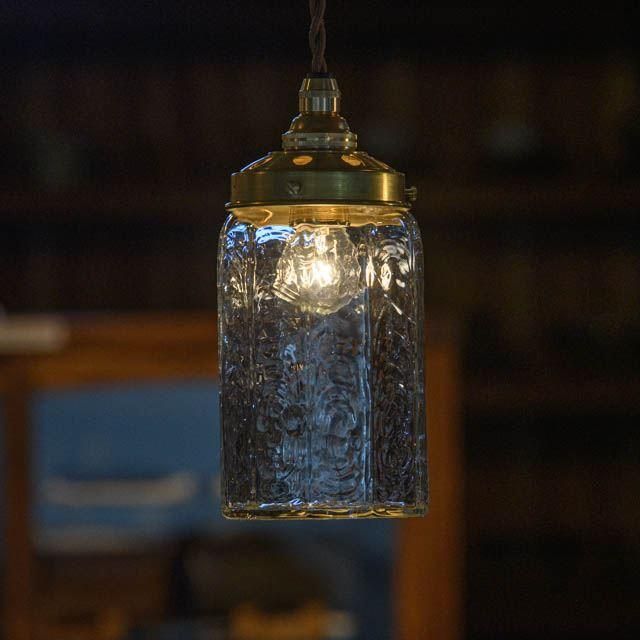 安土草多 吹きガラス ペンダントライト E17 十角筒瓶 ロング 真鍮金具