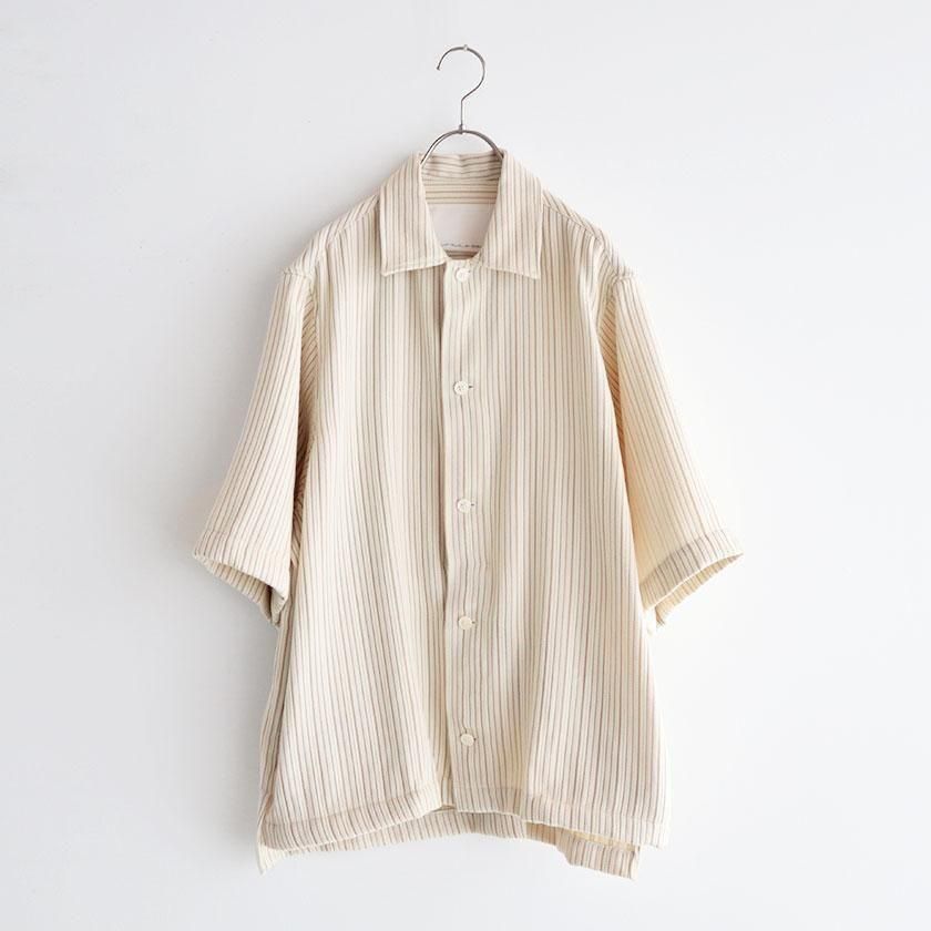 nonnotte Random Stripe Cord Jacquard Draping Half Sleeve Shirt