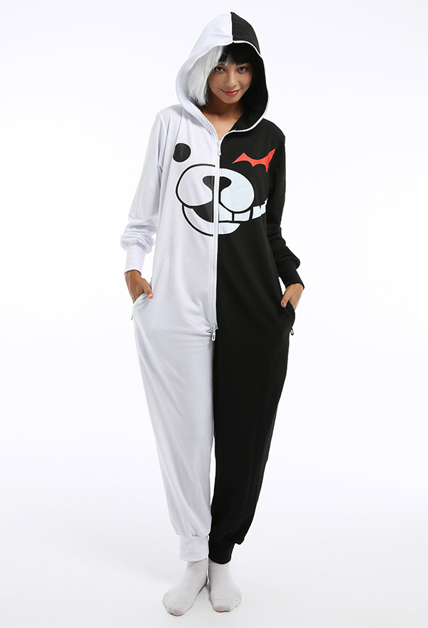 Monokuma Pattern Hooded Onesie Pajamas - Halloween Women Cartoon