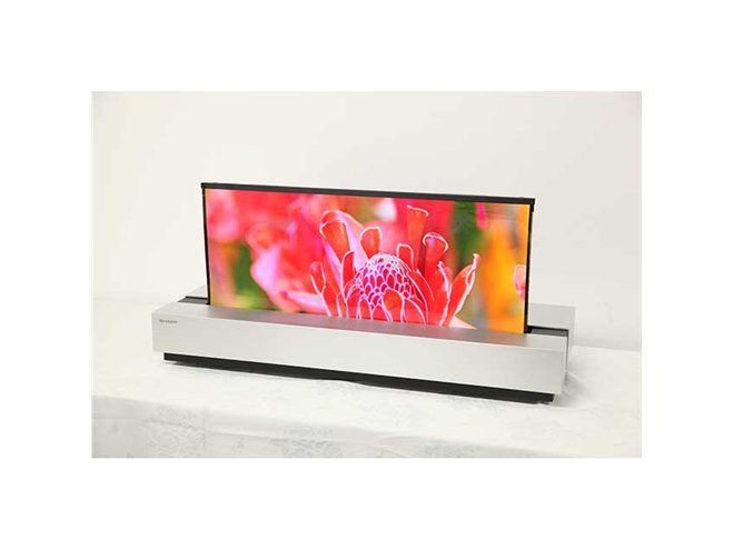 シャープ、NHKと共同開発した30V型4Kフレキシブル有機ELディスプレイ