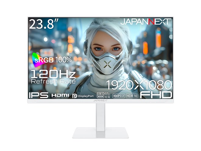 JAPANNEXT、120Hz対応・ホワイト筐体の23.8型ディスプレイ「JN