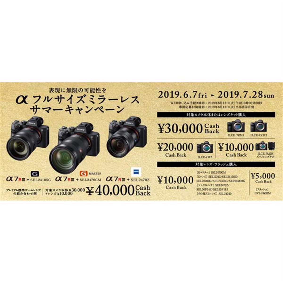 ソニー、αフルサイズミラーレスや交換レンズ対象のキャッシュバック