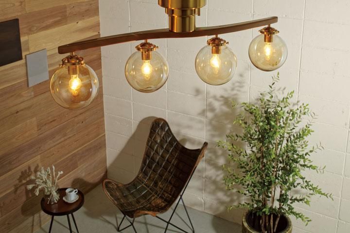 4灯シーリングライト ガラス LED 木製 Owen｜デザイン照明のCROIX