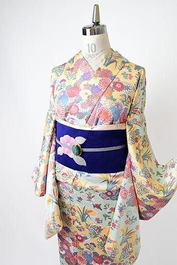 花霞横段文様美しい正絹綸子訪問着 - アンティーク着物・リサイクル