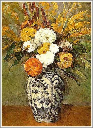 セザンヌ【デルフトの花瓶に活けられたダリア】 - 手描き 絵画（油絵