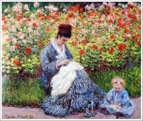 モネ【庭のカミーユ・モネと子供】 - 手描き 絵画（油絵複製画）販売の