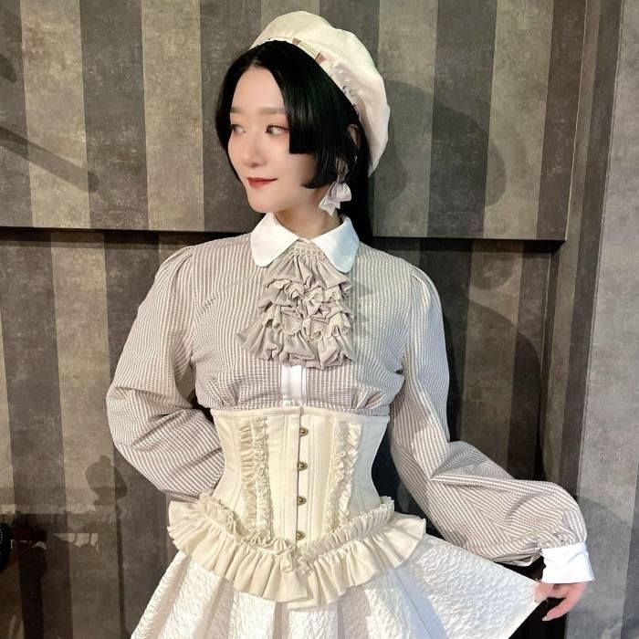 ストライプブラウス（長袖/ホワイトグレー） - 【公式】abilletage