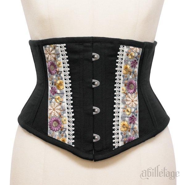 size4即納可能】インド刺繍リボン ミニショートコルセット（ブラック